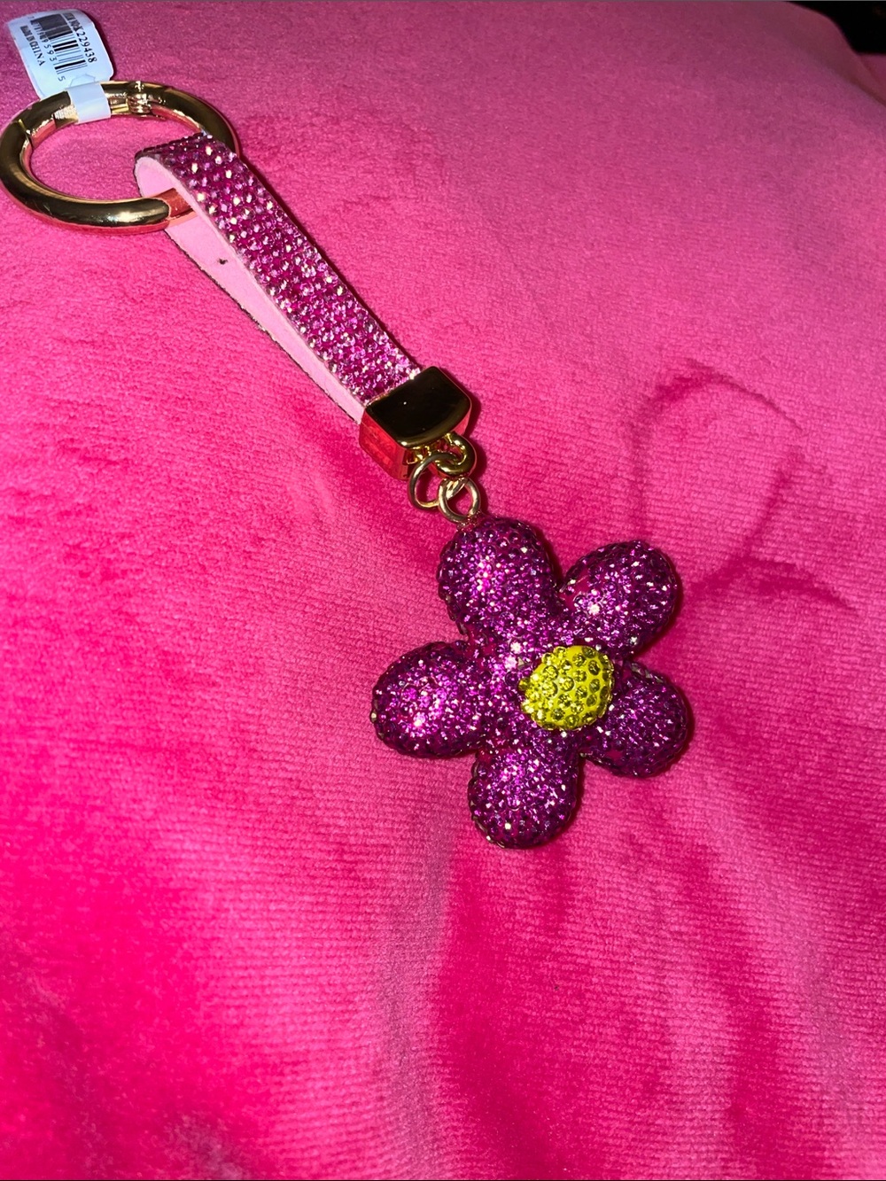 Pink Glitter Flower Keychain by